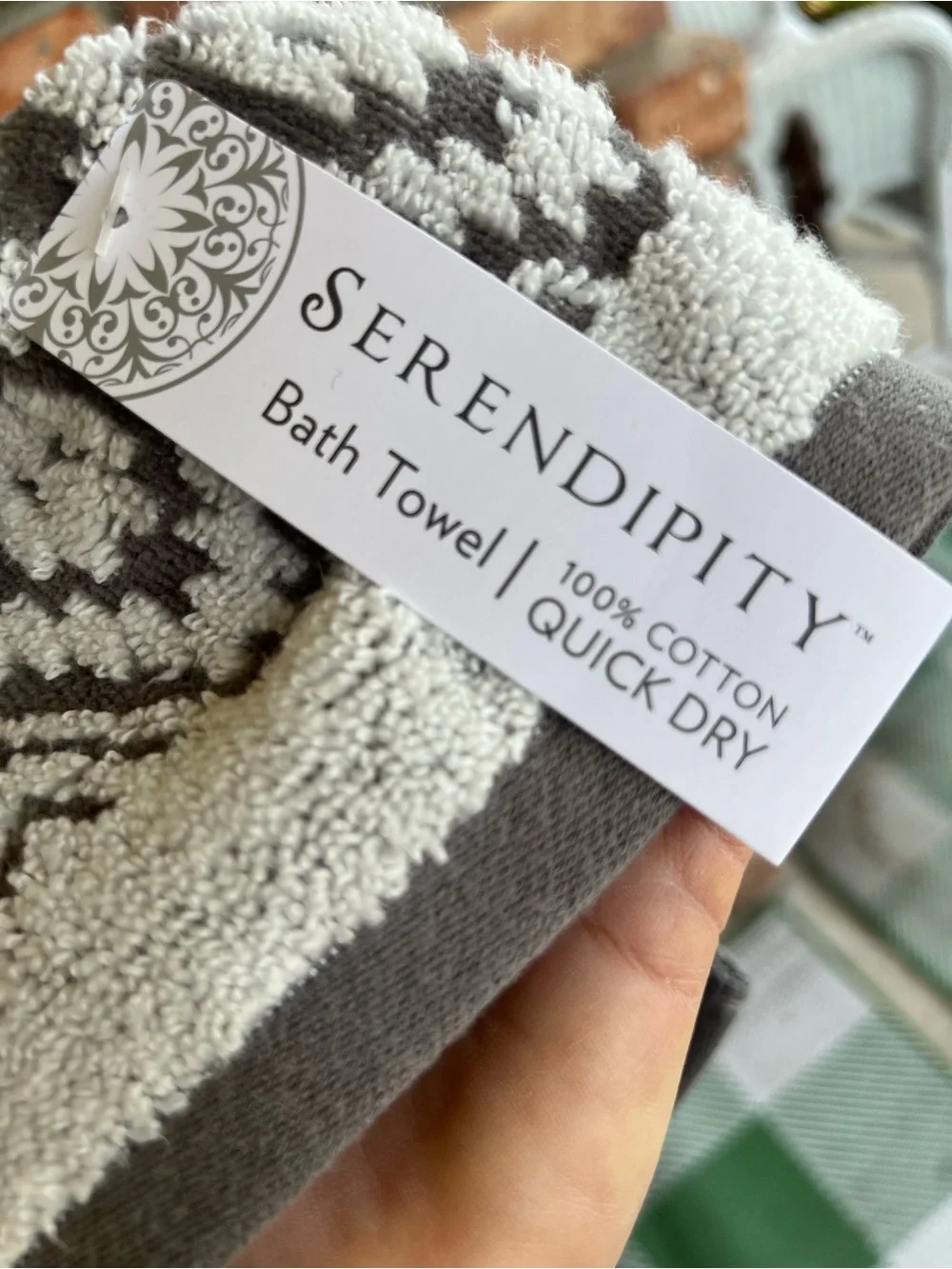 Serendipity Gray & White Decorative Bath Towel Reversible 100% cotton New